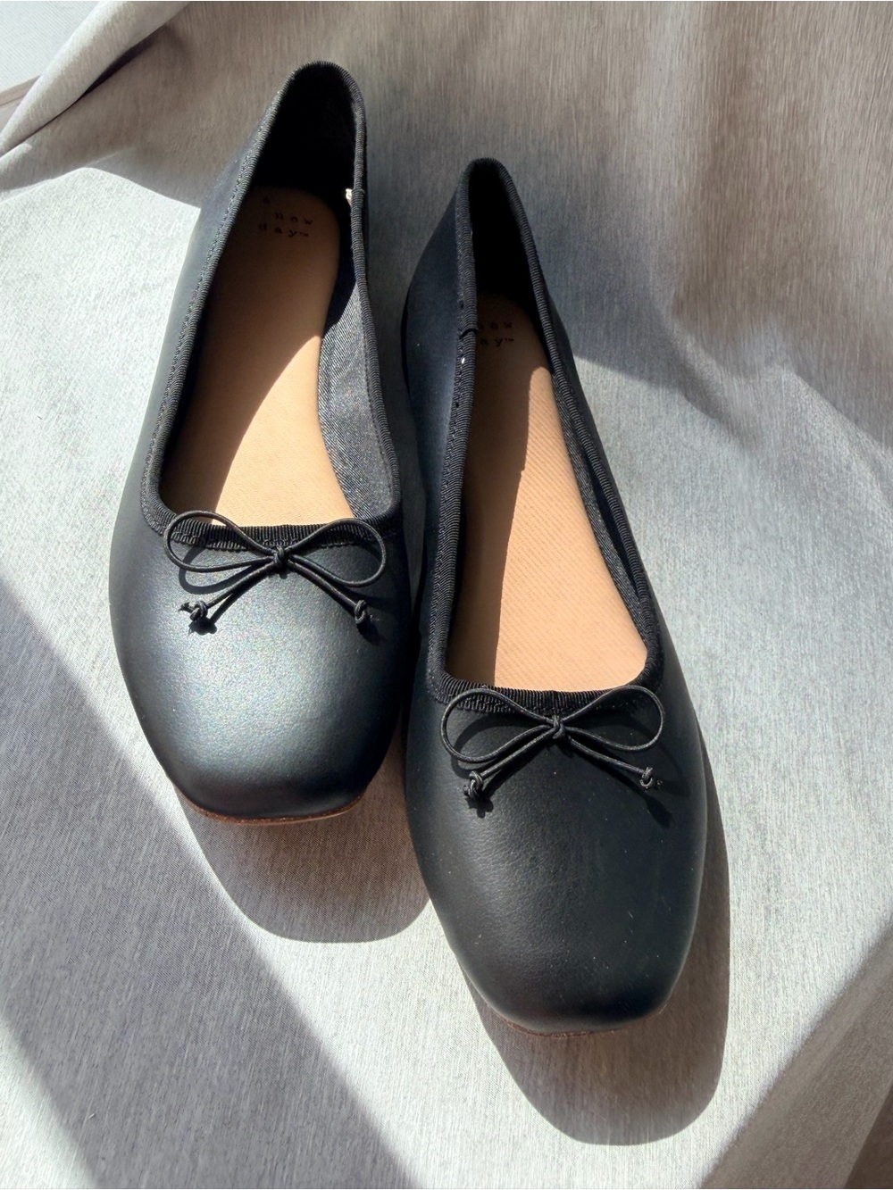 a new day Black Square-Toe Ballet Flats with Bow
